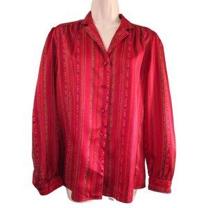 Vintage Levi Strauss Ladies Blouse Red Stipe Leaf Pearl Buttons Sz 12 USA Made